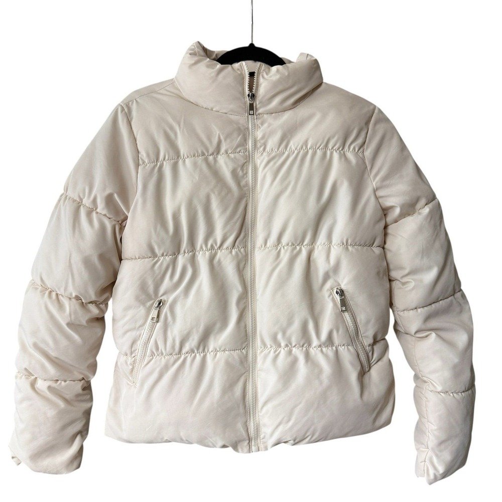 Zenana Puffer Jacket Womens Small Cream Off White‎ Full Zip Mock Neck QJ-7231D4